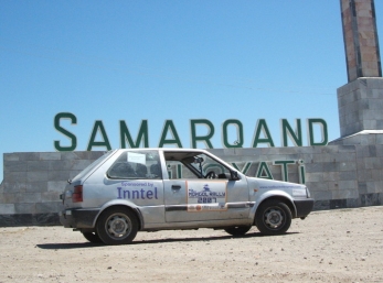 Next to the big huge Samarkand sign, in Samarkand