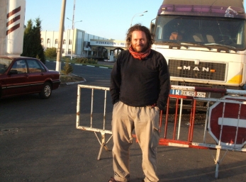 Looking surprisingly chipper after a night in the car in no-man's land between Uzbek and Kazhak